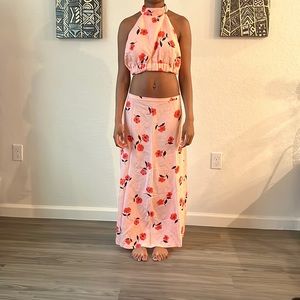 Light Pink with Red Orange flowers Two Piece M New